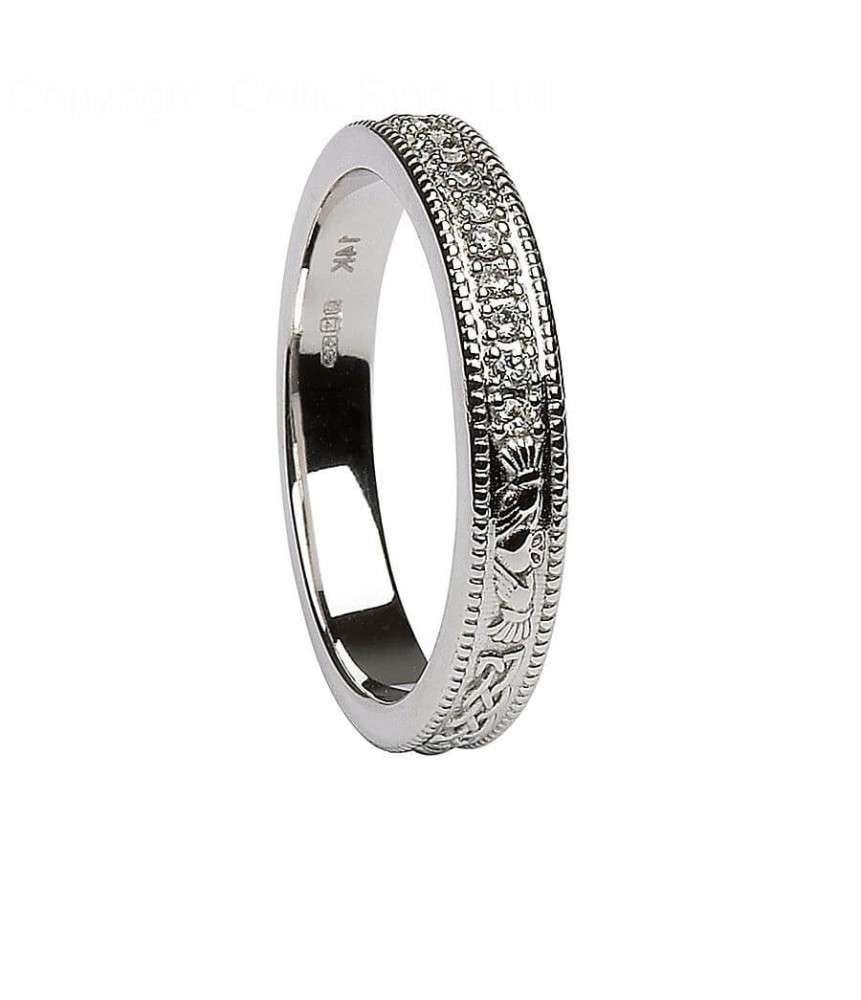 Women's Diamond Claddagh White Gold Wedding Ring