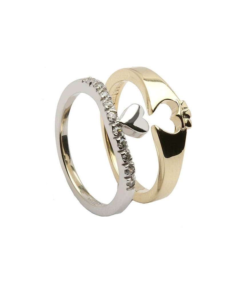 Claddagh Two Tone Ring with CZ Trim | Claddagh Rings