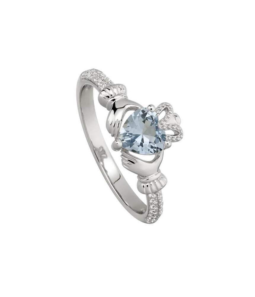 Ladies Blue Topaz Silver Claddagh Ring