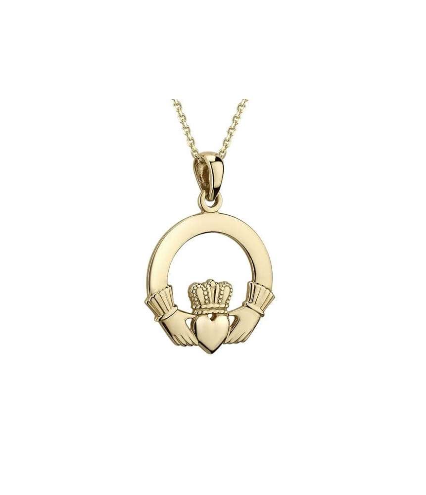 Medium Heavy 14K Gold Claddagh Pendant | Necklaces